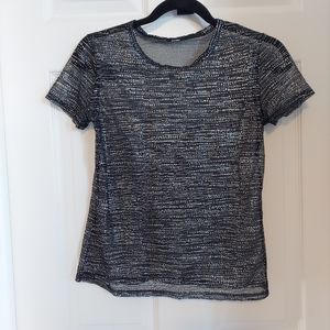 Black sheer mesh top with metallic patern